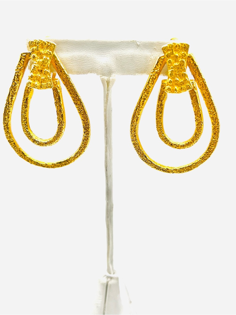 Kenneth Jay Lane Textured Gold Double-Loop Drop Earrings